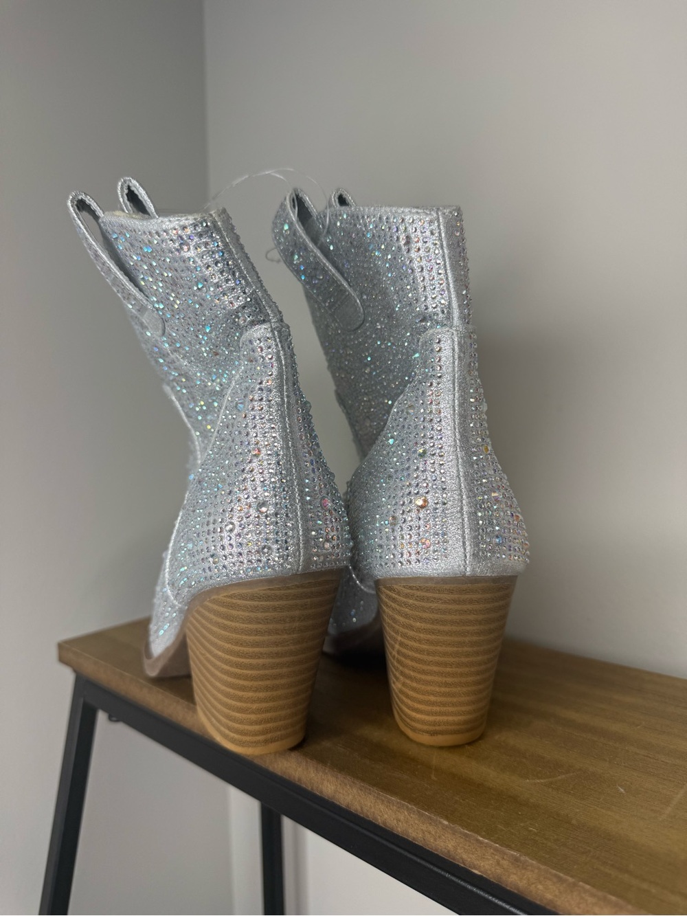Forever 21 Sparkling Silver Rhinestone Western Ankle Boots - Picture 5 of 8